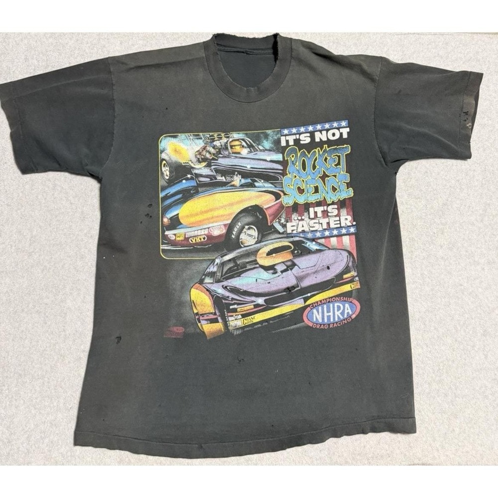 VTG 90s NHRA Its Not Rocket Science Its Faster Graphic Medium T Shirt Distressed